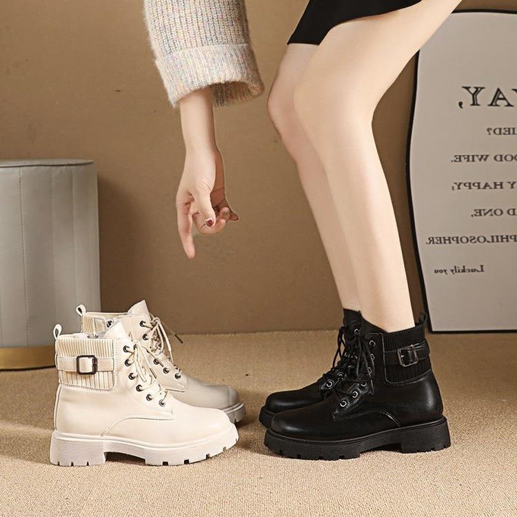 0爆加绒保暖小马丁靴英伦风短靴显脚款225秋女冬新款百搭显瘦单靴