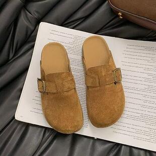 好看一脚蹬凉拖肯单鞋 博女秋外穿252新款 巨包头半拖鞋 厚0底勃肯鞋