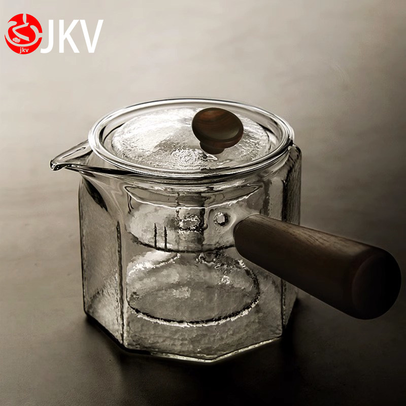 JKV侧把煮茶壶玻璃耐高温泡茶壶单壶黑晶炉煮茶器烧水壶茶具套组