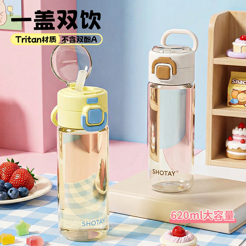 儿童水杯女生夏日tritan高颜值耐高温塑料吸管杯学生便携防摔杯子