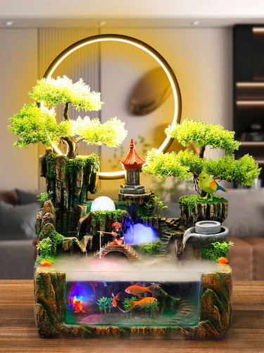 流水鱼缸客厅小型家用网红造景全套桌面生态创意金鱼缸摆件循环水
