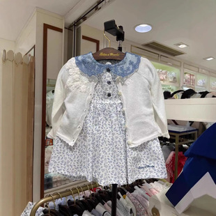 韩版夏款女童针织开衫翻领碎花裙连衣裙MA292童装