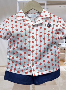 外贸韩版童装夏款男宝宝棉麻小花短袖衬衫短裤两件套装TZ6050402