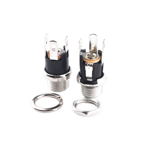 DC-025M带螺丝纹DC电源插座焊线式带线DC母头座5.5*2.1/2.5MM插座