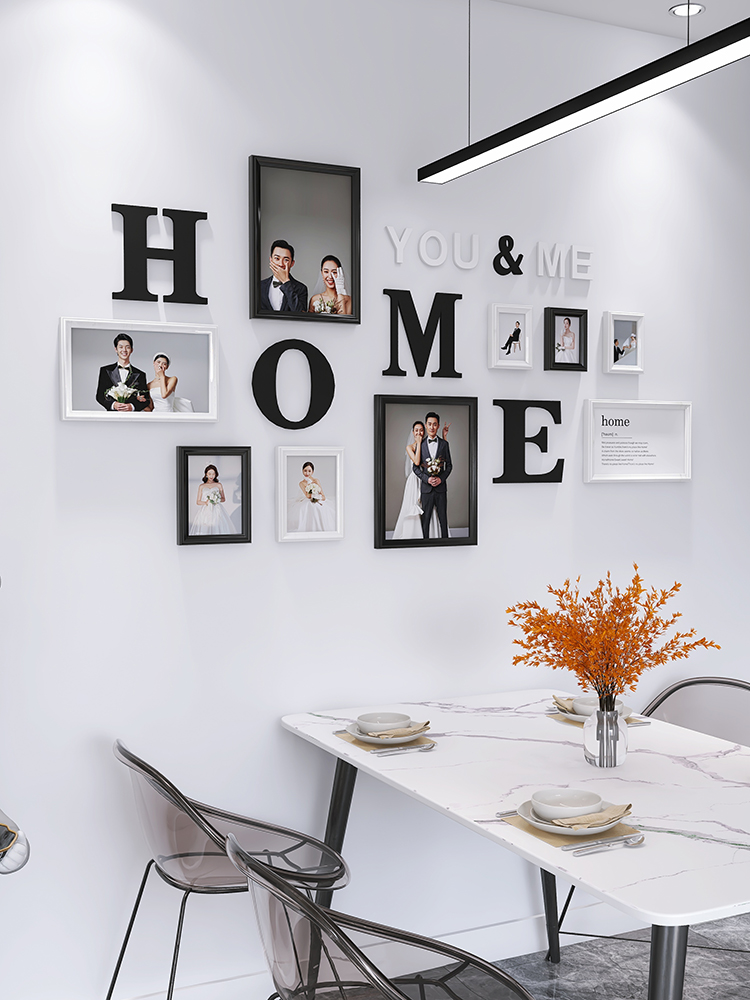 餐厅照片墙面装饰相框挂墙组合创意墙上相册墙婚纱照相片墙免打孔