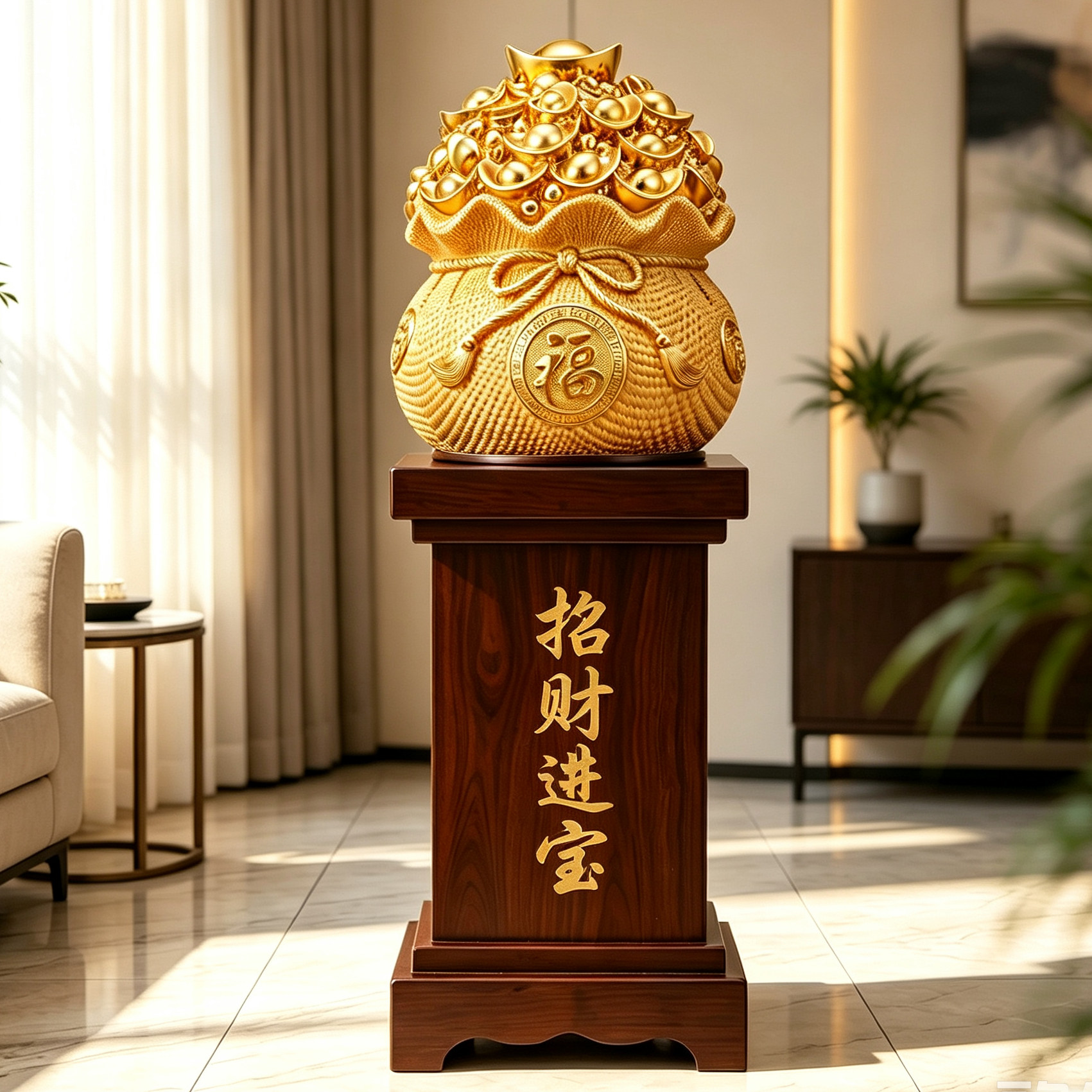 金钱袋聚宝盆摆件落地招财聚财