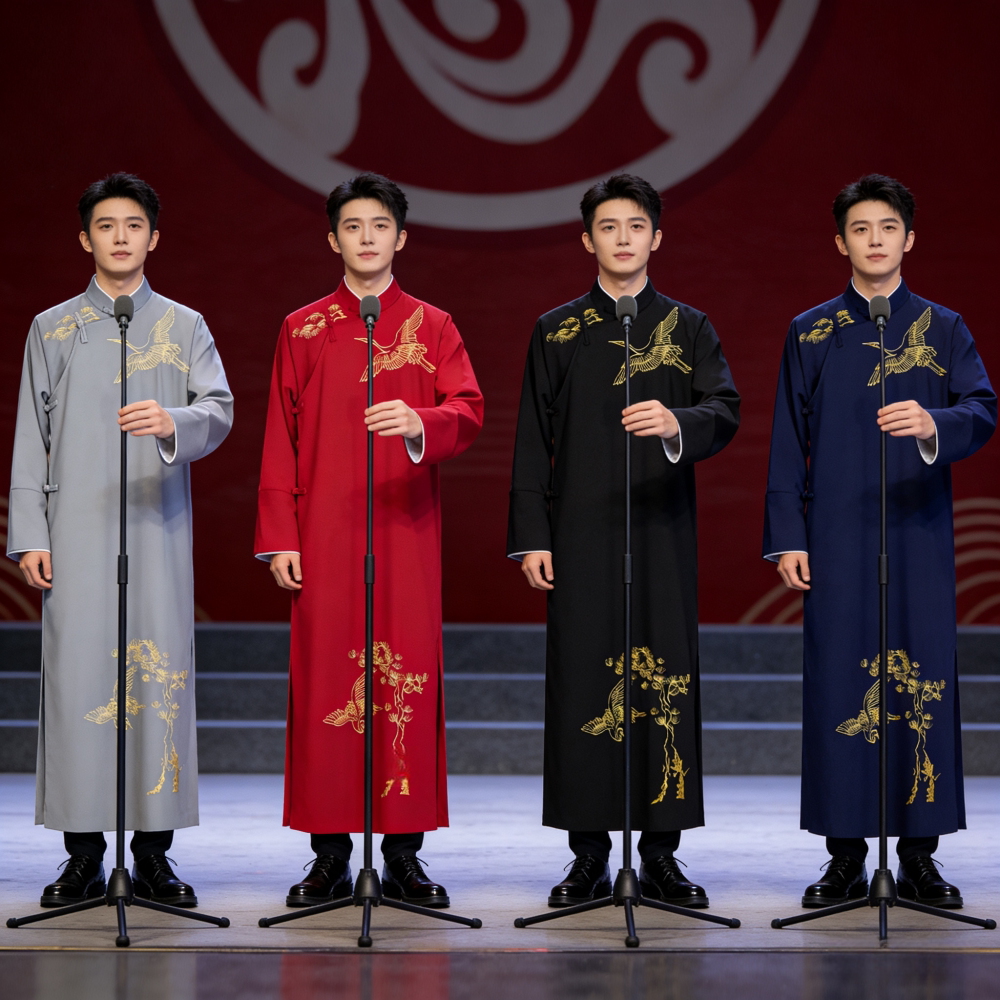 相声服中式立领长袍男传统刺绣唐装民国风演出服舞台影视直播古装