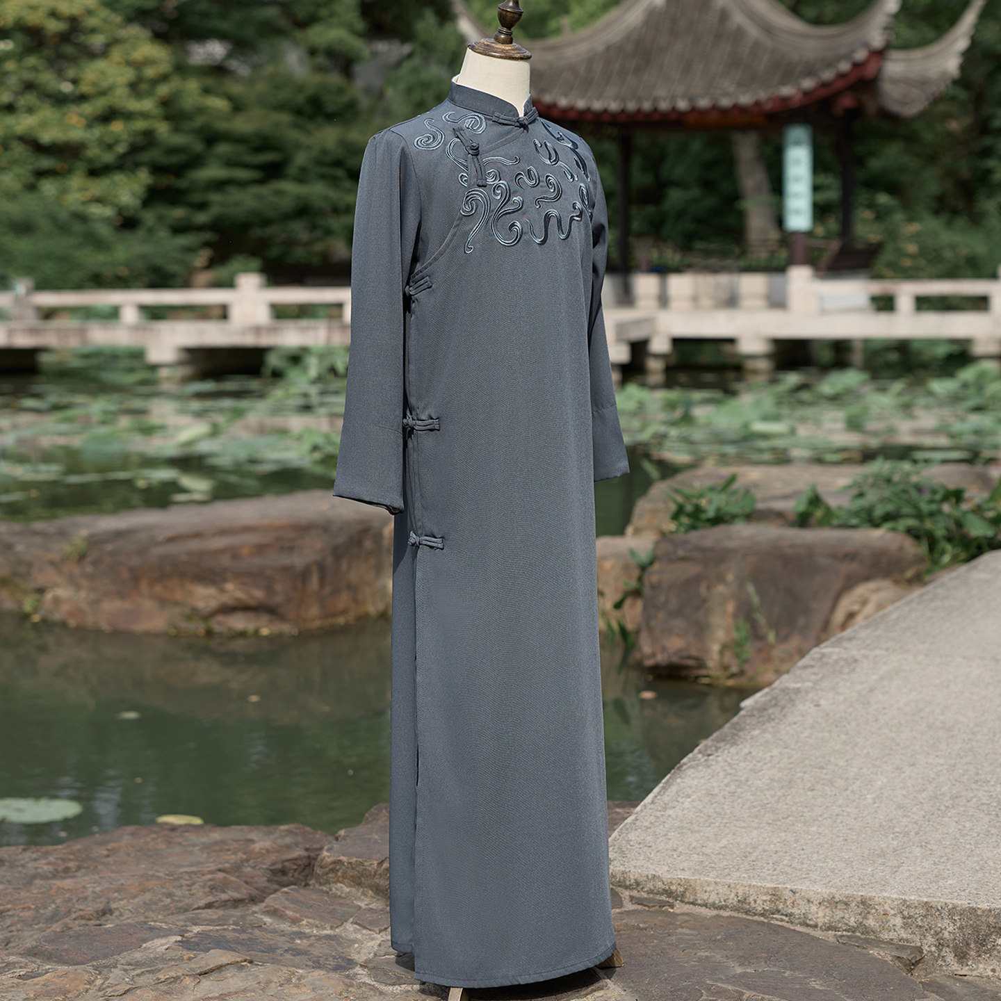 三片式踢腿盘扣立领男相声服