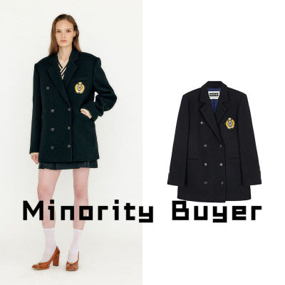 Minority买手店 EENK 22冬季新品学院风纯色双排扣胸章西装外套