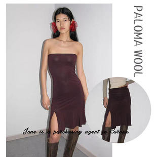 国现 西班牙 PALOMA WOOL 性感纯欲弹力不规则抹胸卷边连衣裙