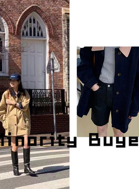 折价现货 买手店 Modest Mood 小个子灯芯绒拼接中长款风衣外套