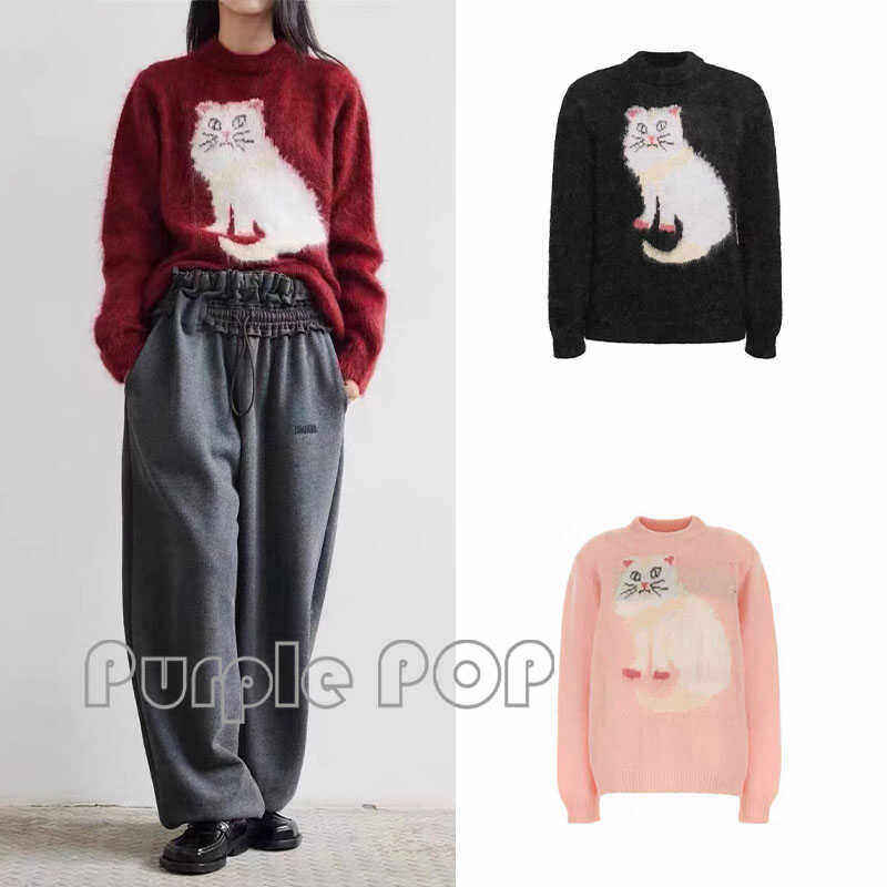 POP买手店MAGLIANO24秋季新款针织衫猫咪图案圆领长袖毛衣女