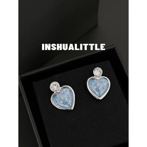 新款蓝色爱心字母耳钉耳饰女