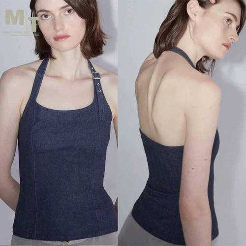 【MTS】 PALOMA WOOL 性感辣妹纯欲挂脖修身显瘦牛仔吊带背心上衣