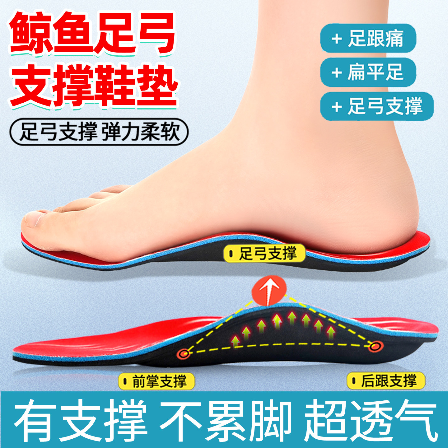 鲸鱼足弓支撑鞋垫男女运动减震久站不累吸汗透气防滑扁平足内八字图片