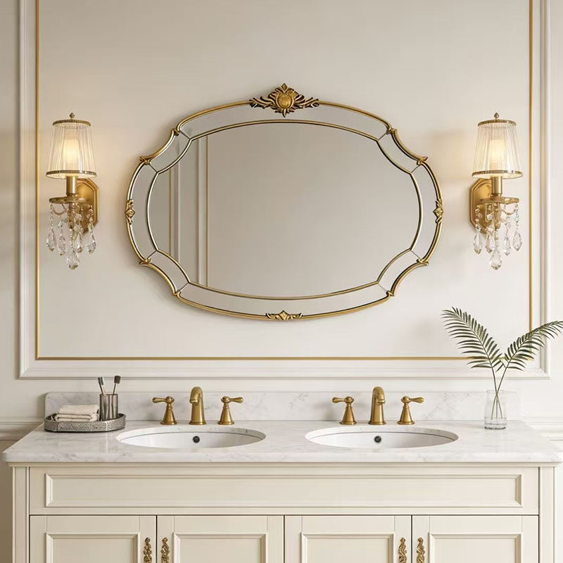 法式复古壁挂浴室镜欧式玄关镜化妆镜异形装饰镜酒店别墅装饰镜子