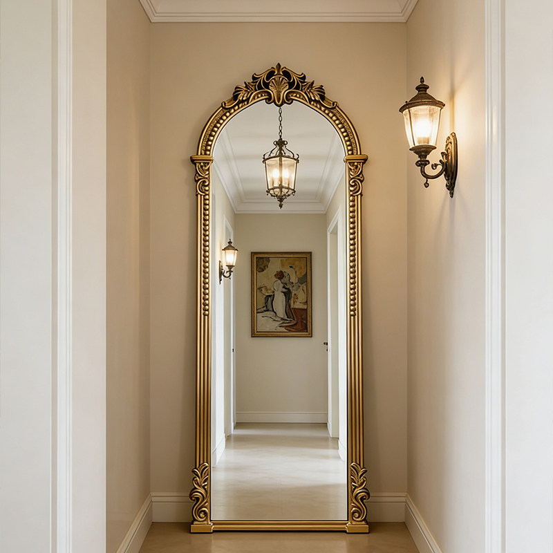 法式雕花全身镜别墅复古靠墙落地镜欧式轻奢装饰镜卧室壁挂穿衣镜