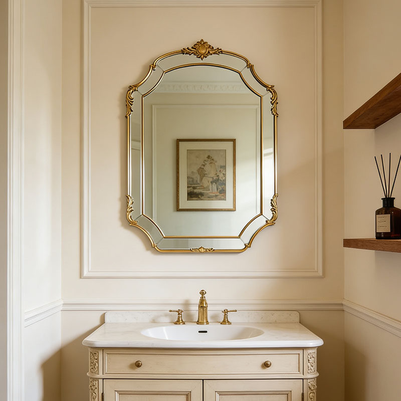法式不规则雕花复古壁挂装饰镜洗手间台盆镜梳妆镜智能发光浴室镜