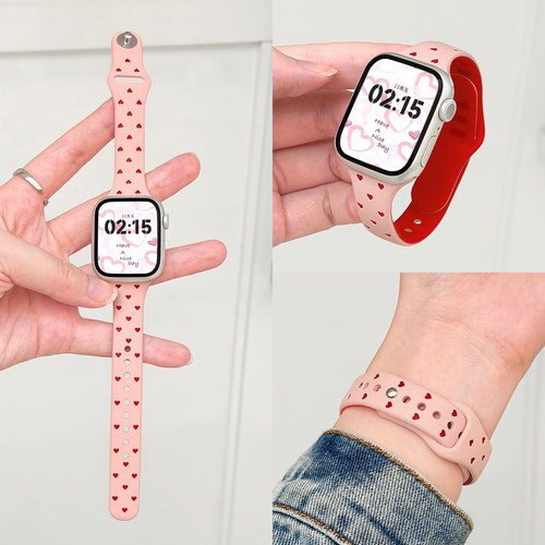 适用iWatch爱心撞色浮雕硅胶表带