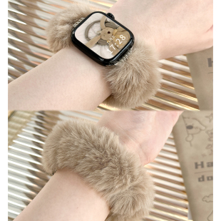 6秋冬新款 适用applewatchS11 SE毛绒绒弹力表带苹果手表ultra创意大肠毛绒腕带 10仿兔毛发圈表带iwatch9