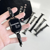 高级黑 SE苹果手表S11经典 适用iWatchS10黑色金属带系列合集applewatch9 不锈钢百搭小蛮腰手链女