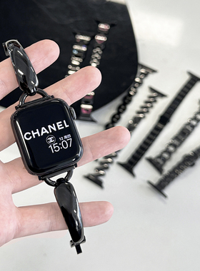 【高级黑】适用iWatchS10黑色金属带系列合集applewatch9/8/7/6/5/SE苹果手表S11经典不锈钢百搭小蛮腰手链女