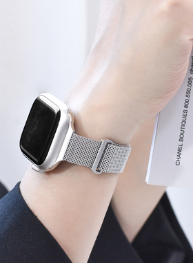 适用applewatchS11米兰尼斯表带小蛮腰iwatch磁吸金属S10/9纤细表带苹果手表8/7/6/5/4/se双节简约星光色表带