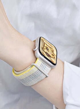 适用applewatch尼龙S10/9编织表带iwatchS11魔术贴双节回环表带ultra代苹果手表S7/8/6/se代运动透气表带夏日