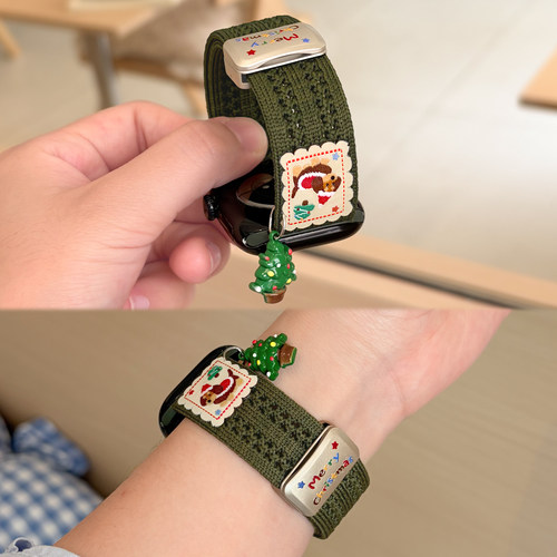 【圣诞限定】针织磁吸扣适用applewatchS11表带立体挂饰透气编织iwatch10/9/8男女苹果手表ultra弹力运动腕带 - 封面
