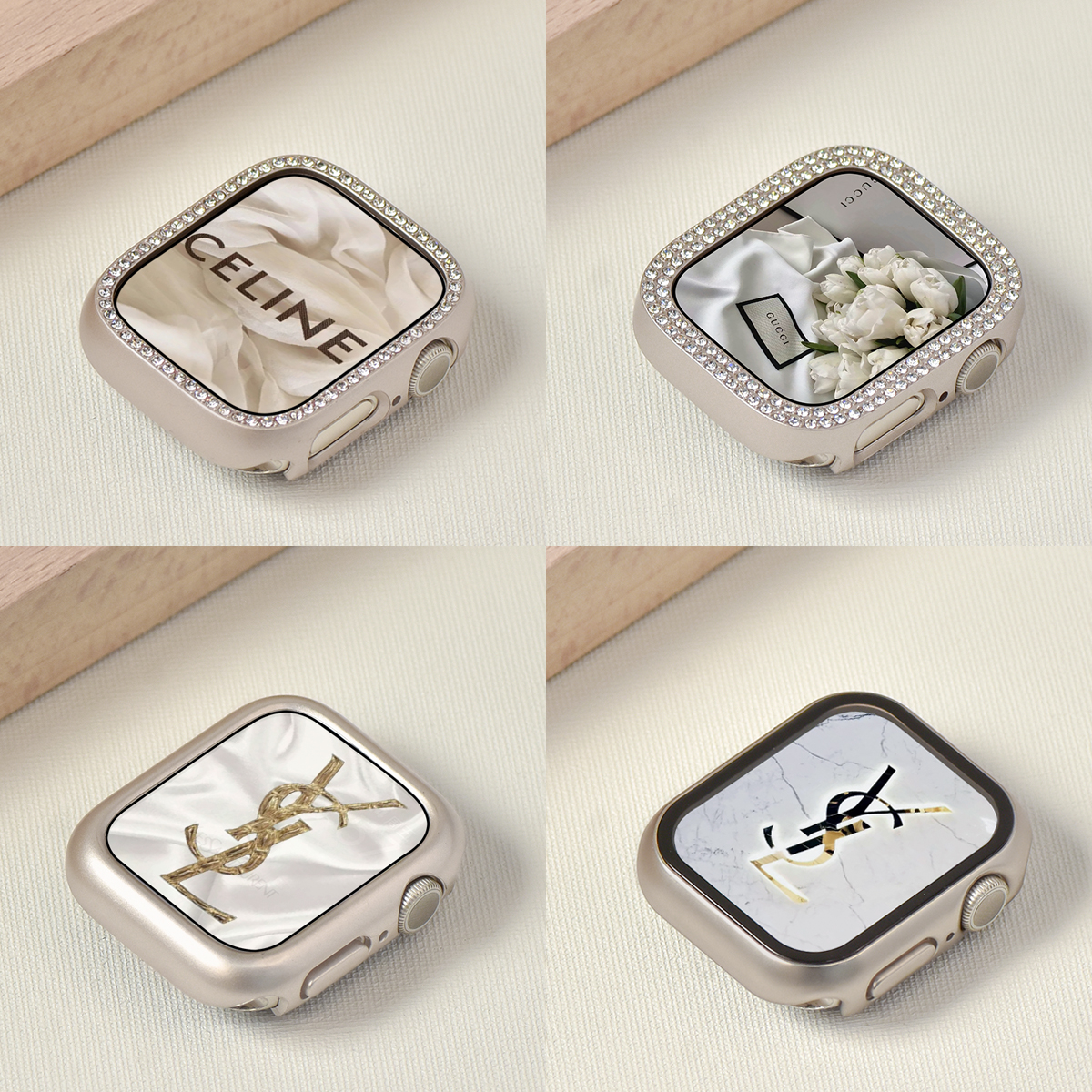 适用Apple Watch苹果手表S9保护壳iWatch 8/7/6/5/SE代彩色保护套硬半包边框钢化膜表套超薄45/41mm星光色-封面