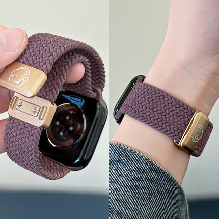 【音乐小狗】适用applewatchS10编织磁吸扣表带苹果手表iwatch9/8/7尼龙回环可爱ultra男女创意新款运动腕带