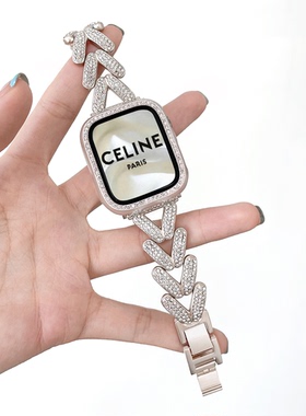 适用applewatch S10表带钻金属纤细iwatch创意个性高级感表带S8/7/6/5/4/3/2/SE代不锈钢小众苹果手表表带女