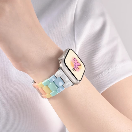 适用于applewatch糖果表带iwatch10彩色树脂三株S9表带苹果手表可爱多巴胺彩虹透气se代41/45mm小众夏日女