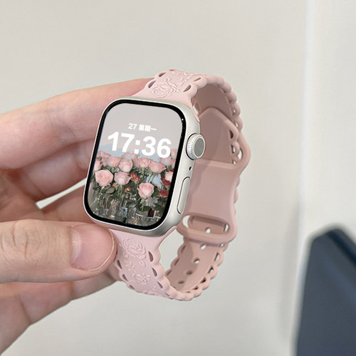 适用iWatch花边玫瑰硅胶表带