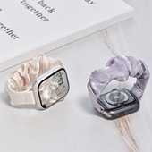 适用applewatchS11单圈大肠发圈弹力表带iwatch9 se小清新表带苹果手表S10新款 雪纺冰丝透气创意腕带夏