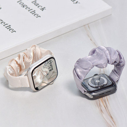 适用applewatchS11单圈大肠发圈弹力表带iwatch9/8/7/6/se小清新表带苹果手表S10新款雪纺冰丝透气创意腕带夏
