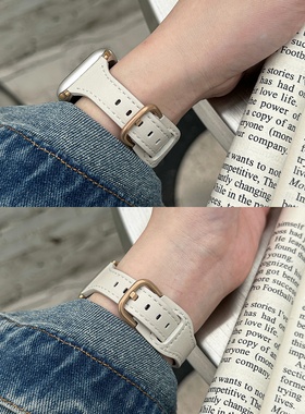 适用applewatchS11皮表带内式玫金扣S10/9表带iwatch8/7/6/5/se2质感经典小蛮腰金属搭扣细表带41/45mm女小众