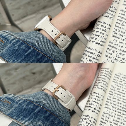 适用applewatchS11皮表带内式玫金扣S10/9表带iwatch8/7/6/5/se2质感经典小蛮腰金属搭扣细表带41/45mm女小众