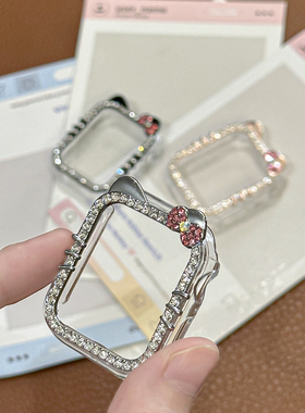 【闪钻KT猫半包】适用applewatchS10/11保护壳苹果手表可爱仿摔边框壳iwatch9/8/6/7/SE代电镀半包硬壳42/46