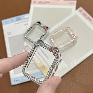 【闪钻KT猫半包】适用applewatchS10/11保护壳苹果手表可爱仿摔边框壳iwatch9/8/6/7/SE代电镀半包硬壳42/46