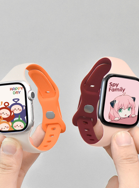【蝴蝶扣】适用applewatch硅胶小蛮腰表带iwatchS8/7细撞色硅胶表带苹果手表se/6/5/4/3/2/1代运动表带夏日