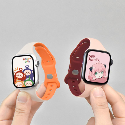 【蝴蝶扣】适用applewatch硅胶小蛮腰表带iwatchS8/7细撞色硅胶表带苹果手表se/6/5/4/3/2/1代运动表带夏日