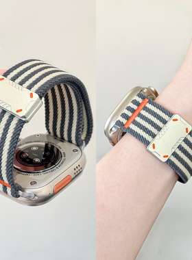 适用苹果手表Ultra机甲工装磁吸扣表带applewatchS11/10/9潮酷尼龙编织新款iWatch8针织透气49mm运动腕带男夏