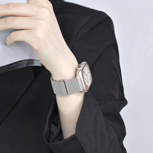 9表带苹果手表ultra SE代不锈钢表带夏日透气高级感 适用applewatch金属磁吸表带iwatch米兰尼斯S8