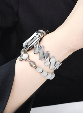 【波浪纹】适用AppleWatchS11金属表带苹果手表S10/9新款创意个性表带iwatch8/7/6/5/6/se高级不锈钢表带夏日