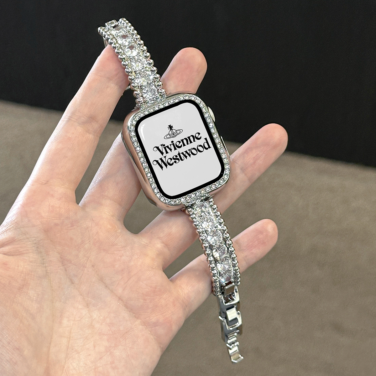 【爆闪皓石满钻花环】适用applewatch质感金属表带iWatchs10/9/8/76新款闪钻表链苹果手表小蛮腰不锈钢套装女