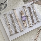 星光色系列适用Apple 87夏 磁吸适用iWatch9手表带SE女款 Watch表带合集S10不锈钢苹果手表表带S11新款 金属细款