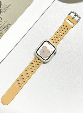 适用于applewatch10/9硅胶表带套装iwatchS8/7/6/5/4/se运动表带透气多孔扣式苹果手表S11表带硅胶保护壳小众