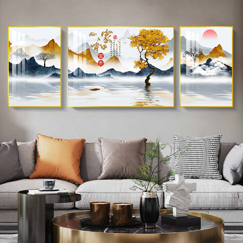 现代沙发背景墙装饰画自建房挂画新中式客厅挂画中堂
