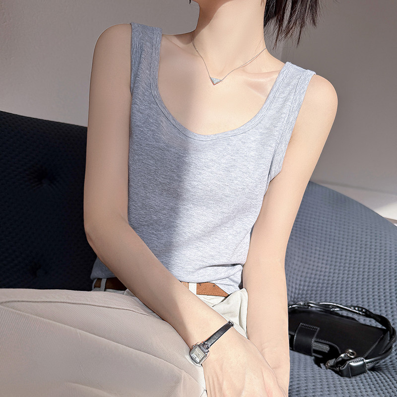 纯棉修身不透圆领宽松背心螺纹U领吊带女生内搭打底美背夏季新款
